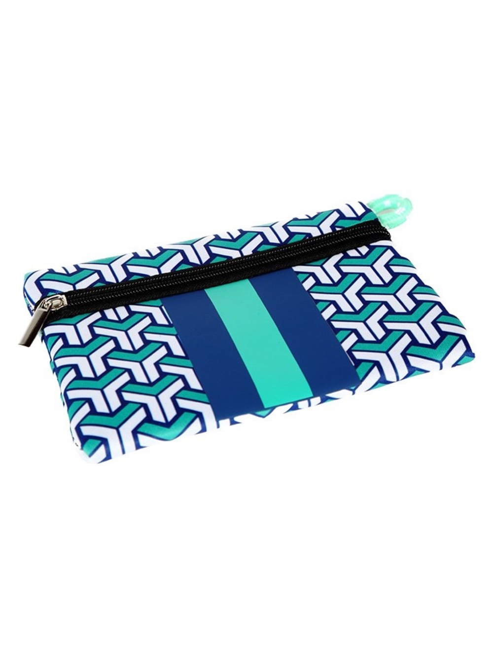NAVY AND GREEN STRIPED NEOPRENE TOTE - Picture 3 of 7